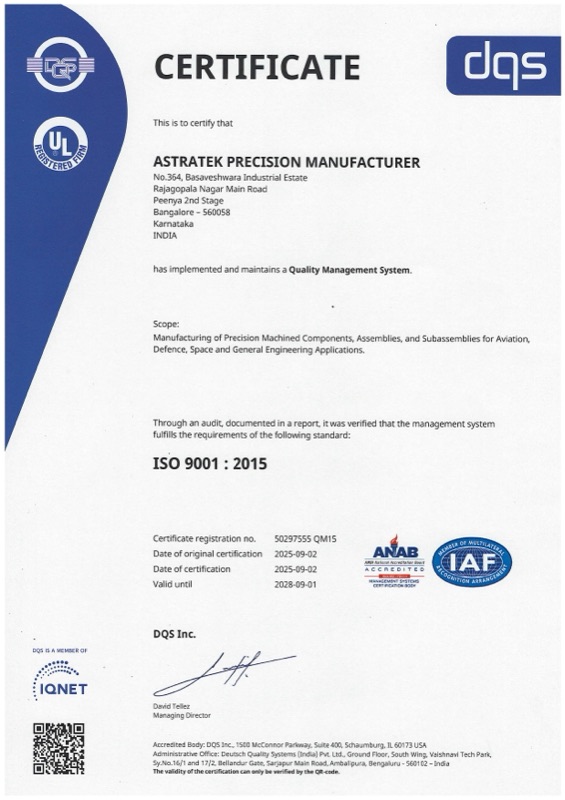 Astratek ISO 9001:2015 certification